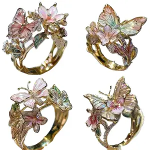 New Color Drip Butterfly Open Ring, Fashion Flower Decorative Finger Ring with Adjustable Design, Trendy Boutique Jewelry for Women