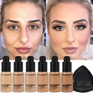 2PCS/Set Liquid Foundation Set, Full Coverage Liquid Foundation + Black Triangle Puff, Lightweight, Matte Finish, Flawless Skin Finish, Daily Travel Essential, Covers Blemishes, Perfect Christmas Gift Series, Cosmetics Products