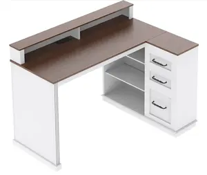 YATINEY Farmhouse Executive Desk, L Shaped Computer Desk with Power Outlets and LED Lights, Home Office Gaming Desk with Drawers and Monitor Stand, for Living Room, White and Walnut #SpringSale #BigSpringSale