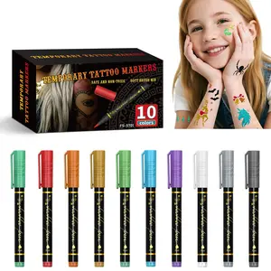 10-Pack Temporary Tattoo Marker Pens - Waterproof Body Paint for DIY Drawing & Face Painting | Party Supplies & Valentine's Day Gift