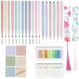 Aesthetic Study Supplies Journal Kit, 1 Set Pastel Highlighter Pens & Tabs & Bookmarks, Cute Colorful Bible Highlighter Pens, Sticky Notes Index Maskers