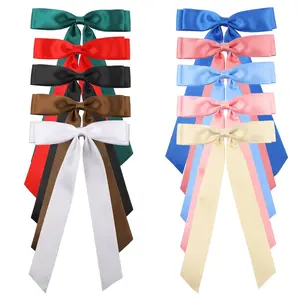 10 PCS Hair Bows for Women, 10 Colors Ribbon Bows for Hair with Long Tail, Bowknot Hair Metal Clips, Hair Bow Clips for Women Girls