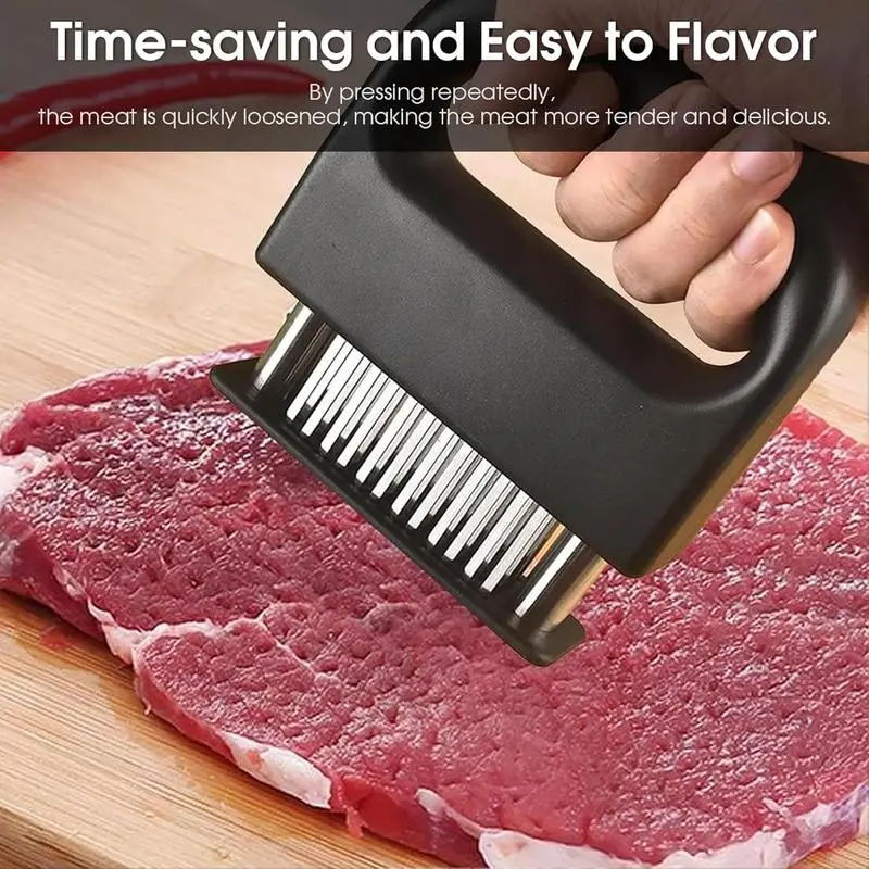 Handheld Ergonomic Stainless Steel Kitchen Meat Tenderiser - 48 Food-Grade SS Ultra-Sharp Needle Array, Heat-Resistant Compact Kitchen Tools and Gadgets for Beef Home BBQ (Classic Novelty Stress Relief Toy)