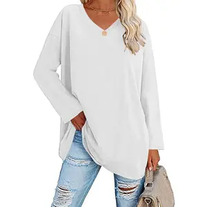 MIDIROSS Long Sleeve V-Neck Top – Soft Cotton Jersey Tee, Relaxed Fit, Sizes up to 4XL