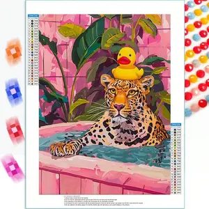 A Diamond Painting Kit with Multiple Size Options (30X40 Cm, 40X50 Cm) Leopard in a Bathtub Design, Fully Drills Round Mosaic Handmade Art Handicraft, Perfect for Home Decor Gifts, Unique Creative Ideas, And an Ideal Present for Birthdays,Frameless