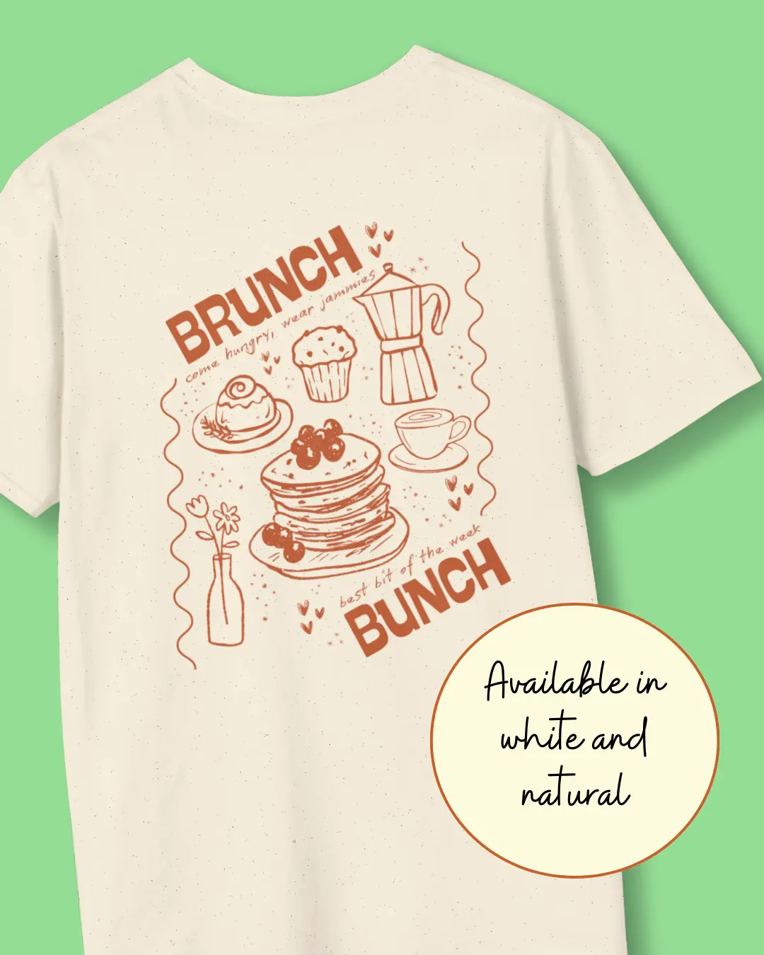 Brunch Bunch T-Shirt in Terracotta | Pancakes Coffee Muffin Illustration