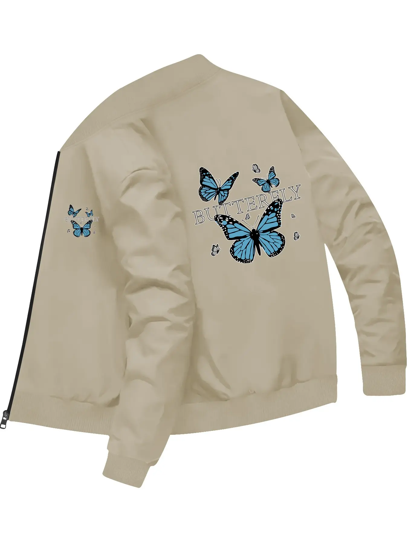 Trendy Fashion Butterfly Printed Bomber Jacket for Daily Casual Outings and Stylish Wear