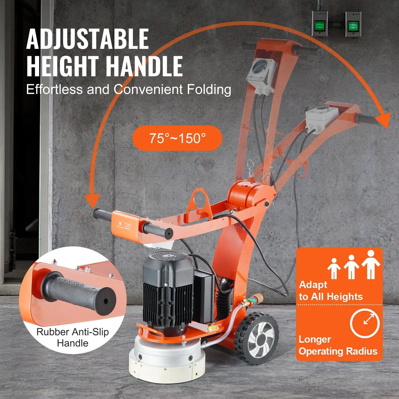 Spring new arrivals Electric Concrete Floor Grinder 10" Walk-Behind Grinder 1.7HP Concrete Floor Polisher, 1300W Grinding Machine, 1720RPM Upgrade Brushless Motor Surfacing Grinder for Granite/Marble/Stones