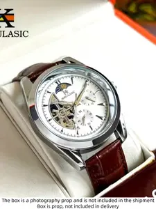 Men's Automatic Mechanical Watch, Hollow Design High Aesthetic, Skeleton Watches, Moon Phase Pointer, Party Fashion, Modern Fashionable Wristwatch, Modern Trendy Watch, Daily Wear, Birthday Gift Box