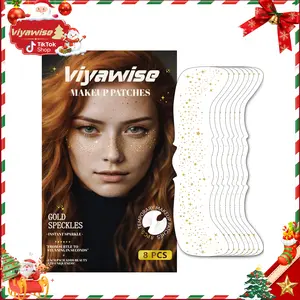 Viyawise 8 Pcs Gold Glitter Freckles Face Tattoo Waterproof Sparkle Makeup Patches for Women Easy Application Long Lasting Effect Flexible Application Gorgeous Glow