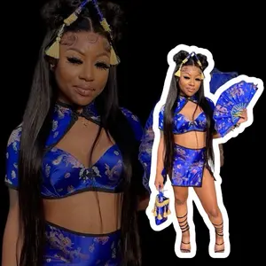 Custom Dragon Print Set Skirt Jacket Fan Chopsticks Fabric Clothes Skirt