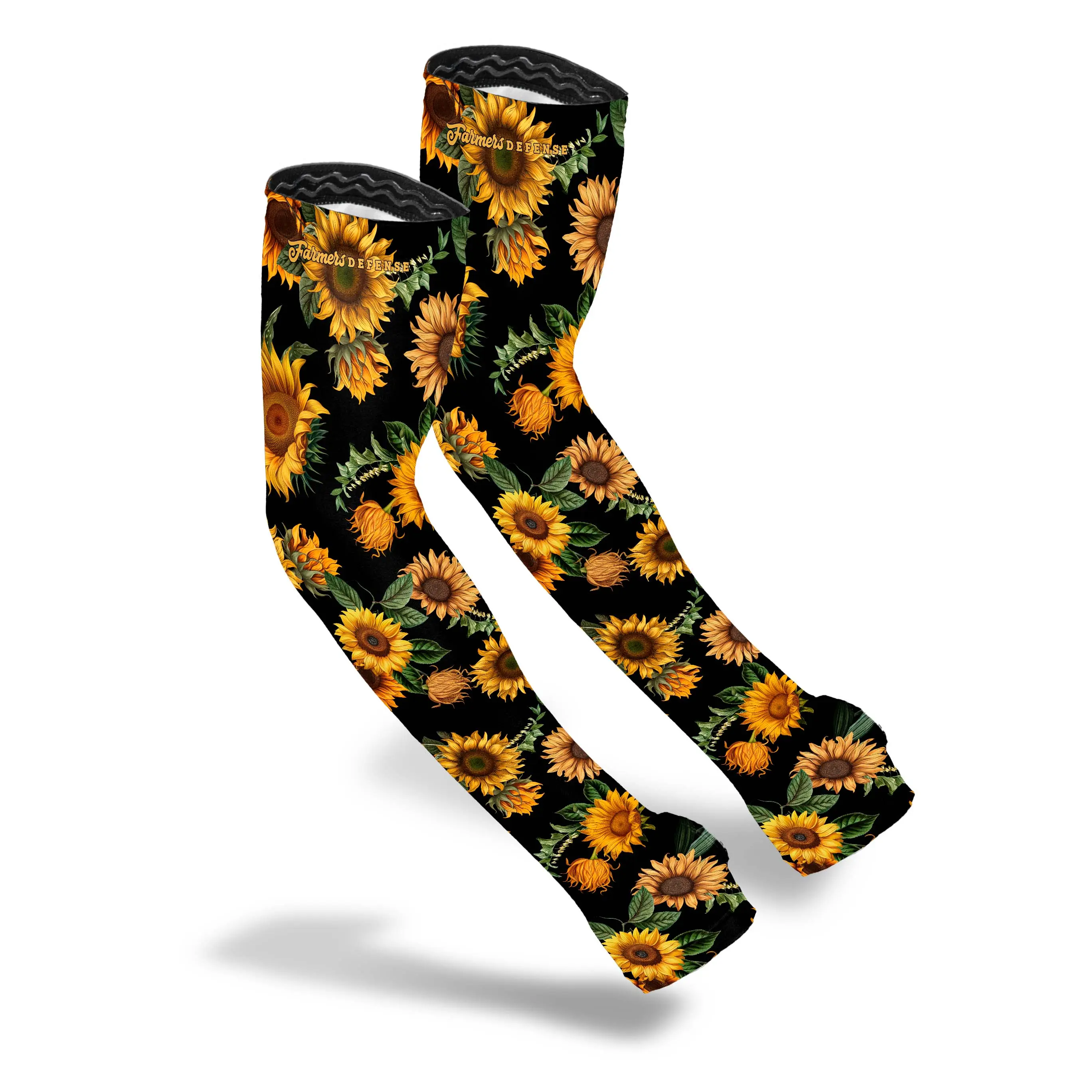 FARMER'S DEFENSE Gardening Arm Sleeves | UV Cooling Protective Sleeve Women & Men | Anti-Scratch Cover Sun UPF Outdoor Protection - Golden Golden Sunflower