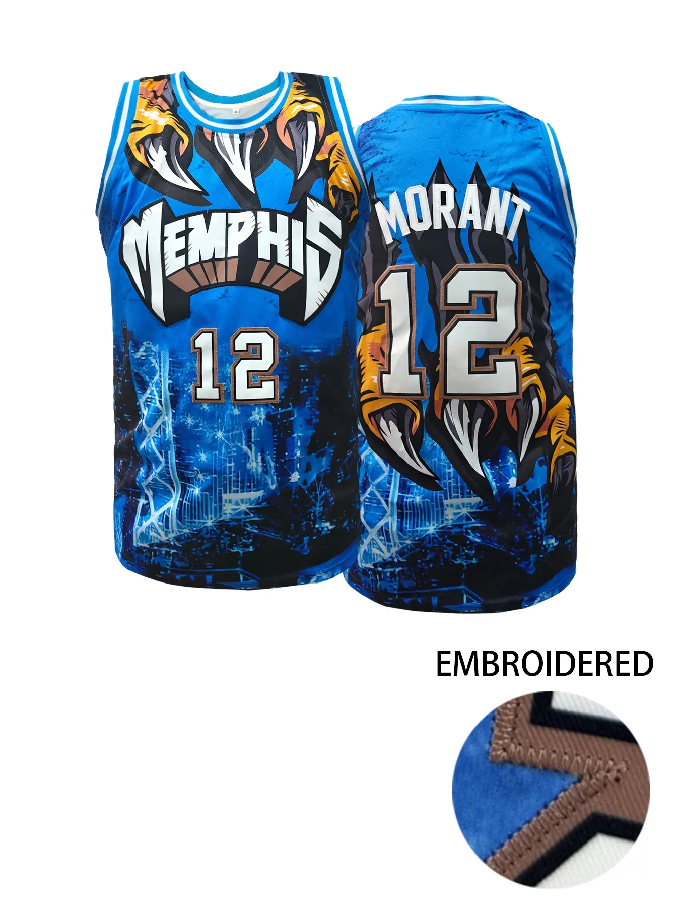 Men's #12 Memphis Basketball Jersey, Embroidered Retro Blue/Green Sleeveless Tank Top, Sports Top, Breathable Athletic Shirt, Athletic Tops for Fans & Streetwear