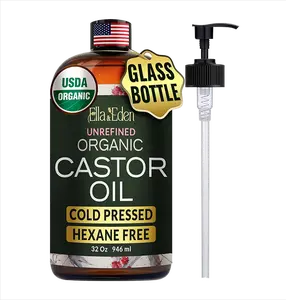 USDA Organic Castor Oil Cold-Pressed Hexane-Free - 32 Fl Oz Glass Bottle for Moisture & Nourishment Oil Nourishing Cosmetic Moisturize Body Oil