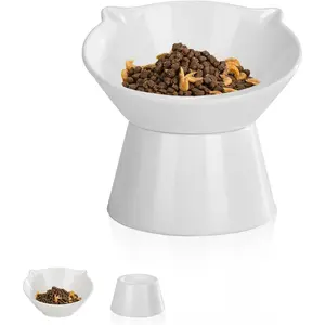 Detachable Elevated 15° Tilted Raised Cat Food Bowls Anti-Vomiting Whisker Friendly Adjustable Pet Dishes Protect Spine for Adult Kitten White