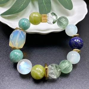 Verdure Mixed Crystal Energy Bracelet Chunky Green Phantom & Amazonite Minimalist Naturecore Statement Jewelry