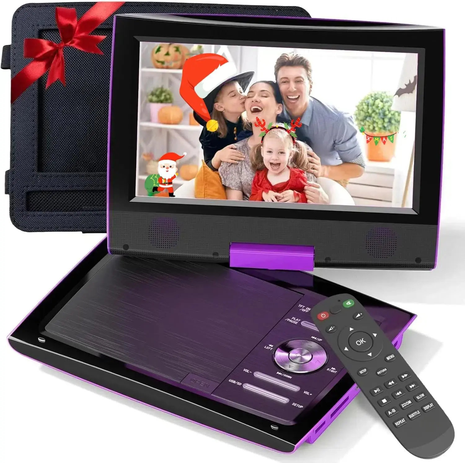 11.5" Portable DVD Player for  and , 9.5" Swivel Brightness Enhanced Screen, with  Charger and Headrest Mount, Upgraded Remote Control, 5 Hours , Dual Earphone Jack(Purple)