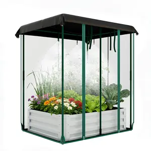 Galvanized elevated garden bed with a self-watering system, drip irrigation, and insect mesh. Durable metal planter for vegetables, herbs, and flowers, beige. Raised Garden Bed # Planter Box # Garden Bed # Self-Watering Planter # Vegetable Garden