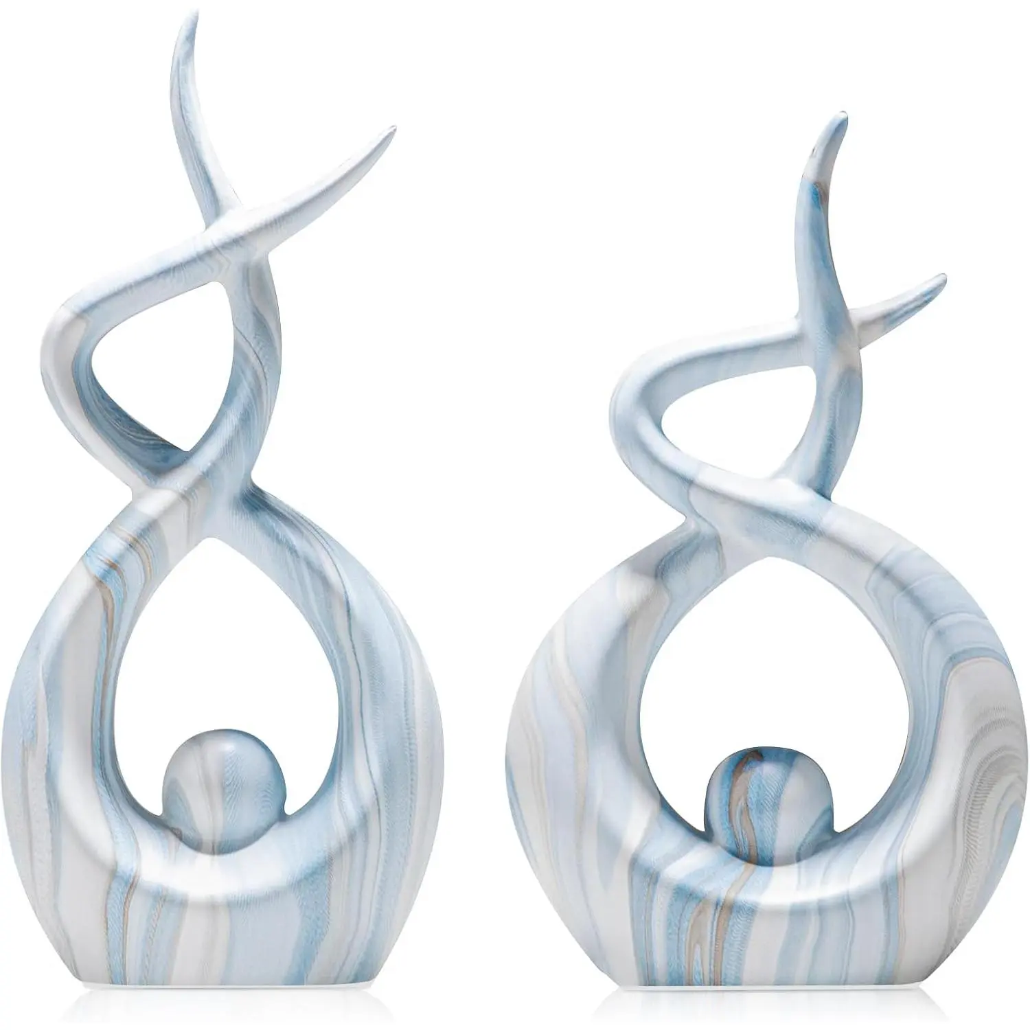 Blue Sculptures Home Decor, Dining Room Table Centerpiece Living Room Decor, Ceramic Statues Shelf Decor, Modern Abstract Art Desktop Entrance Table Decorations (Set of 2, 9.84" H & 8.86" H)