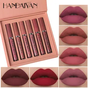 HANDAIYAN 6 Counts Waterproof Long-Lasting Matte Liquid Lipstick Set High Pigmented Nude Non-Stick Cup Lip Gloss Kit for Girls Women Make Up Gift Set Makeup Pearl