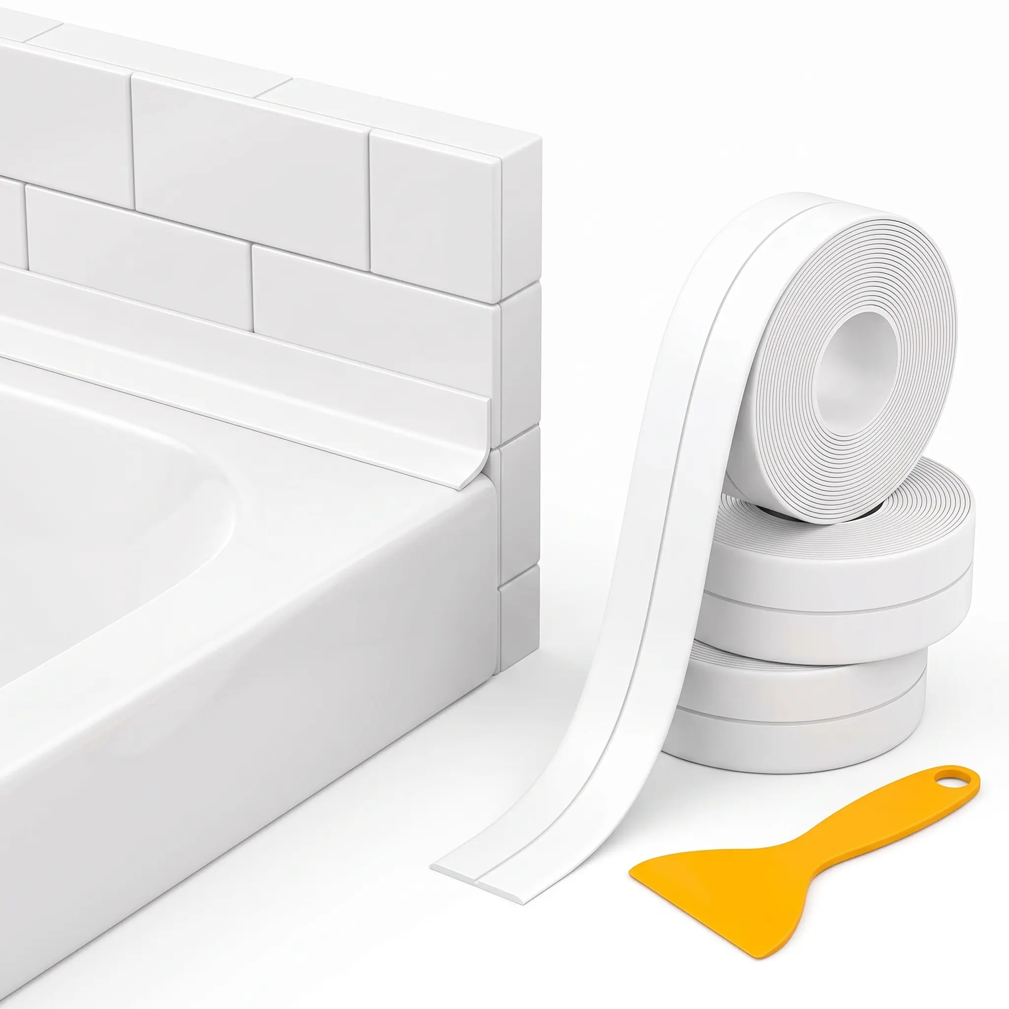 3 Rolls Self-Adhesive PVC Waterproof Caulk Strip with Adhesive Backing - 1.5x10.5Ft Bathtub Sealing Tape, for Toilet, Kitchen Tools & Hardware Sealers, Waterproof Adhesive Sealers