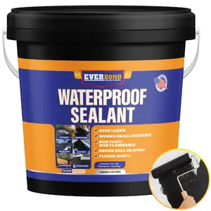 Everbond Liquid Rubber Waterproof Sealant - Roof Sealer, Ideal for DIY, Roofing, Foundations, Basement Walls, RVs, Trailers, Ponds, Gutters, Concrete, and More. Flexible Seal Waterproofing, Indoor & Outdoor - Black, 1 Gal