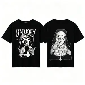 Unholy Nun Graphic Cotton T-Shirt - Edgy Gothic Streetwear for Alternative Fashion Lovers, Bold Dark Art Tee, XS-3XL good