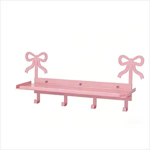 Wall Hooks with Shelf Bow Key Holder, Decorative Metal Coat Clothes Rack, Wall-Mounted Hanging Entryway Shelves, 5 Hooks, Hook Design, Nursery Bedroom Kitchen Decor