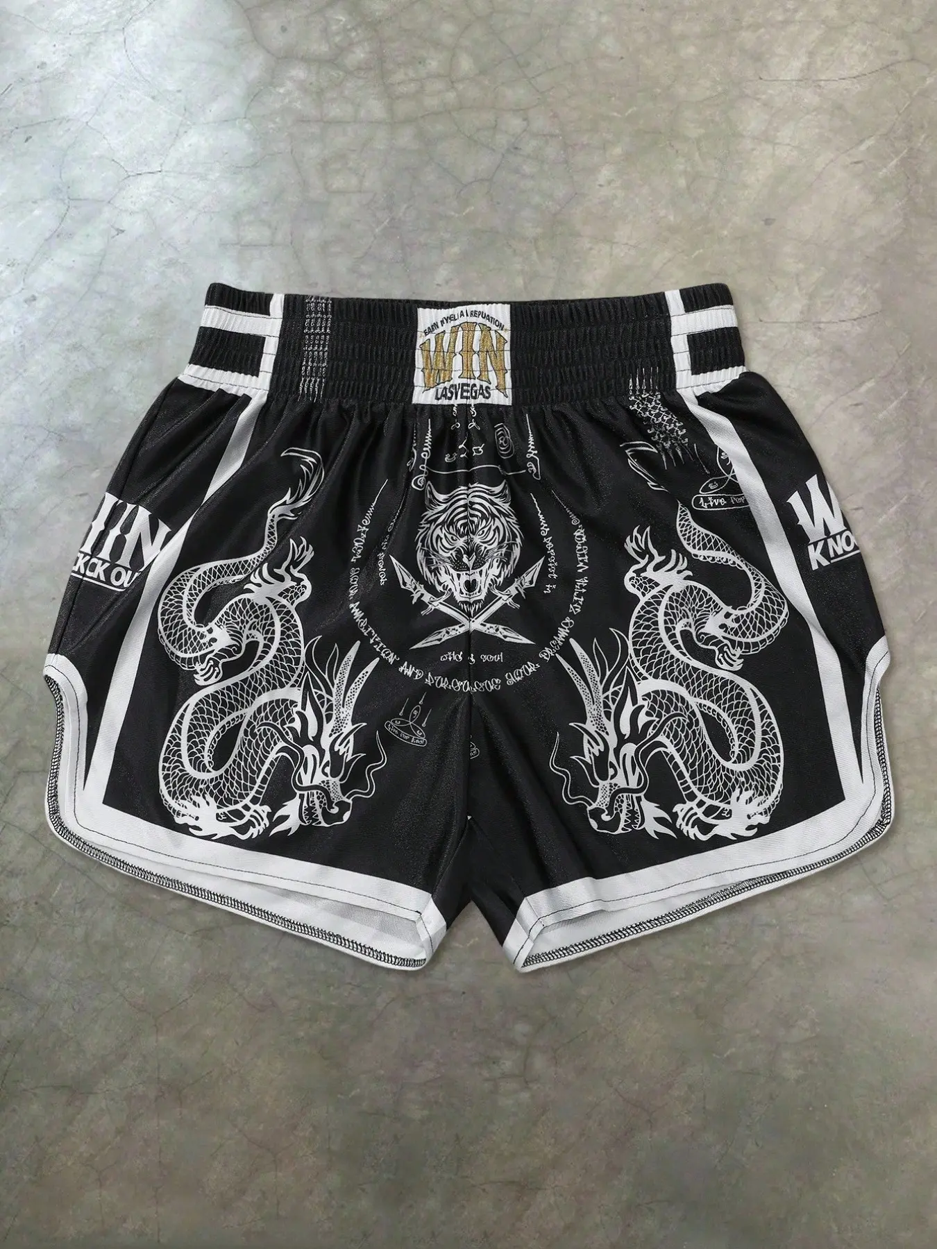Professional Muay Thai Training Shorts for Men - Dragon & Tiger Graphic MMA Boxing Trunks, Graphic Fitness Shorts, Athletic Wear Shorts, Breathable Quick-Dry Athletic Shorts with Wide Waistband for Kickboxing & Gym Workout