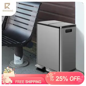RIMIKING Dual Compartment Stainless Steel Trash,Dual Compartments,Hands-Free Operation,Stay-Open Lid,Convenient Handle and Removable Inner Buckets,Compact and Stylish Design