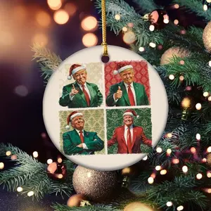 Boho Christmas Trump Ceramic Ornament, Happy Holidays Gift, My President, Trump Ornament - Circle, Star, Heart, Oval Shapes