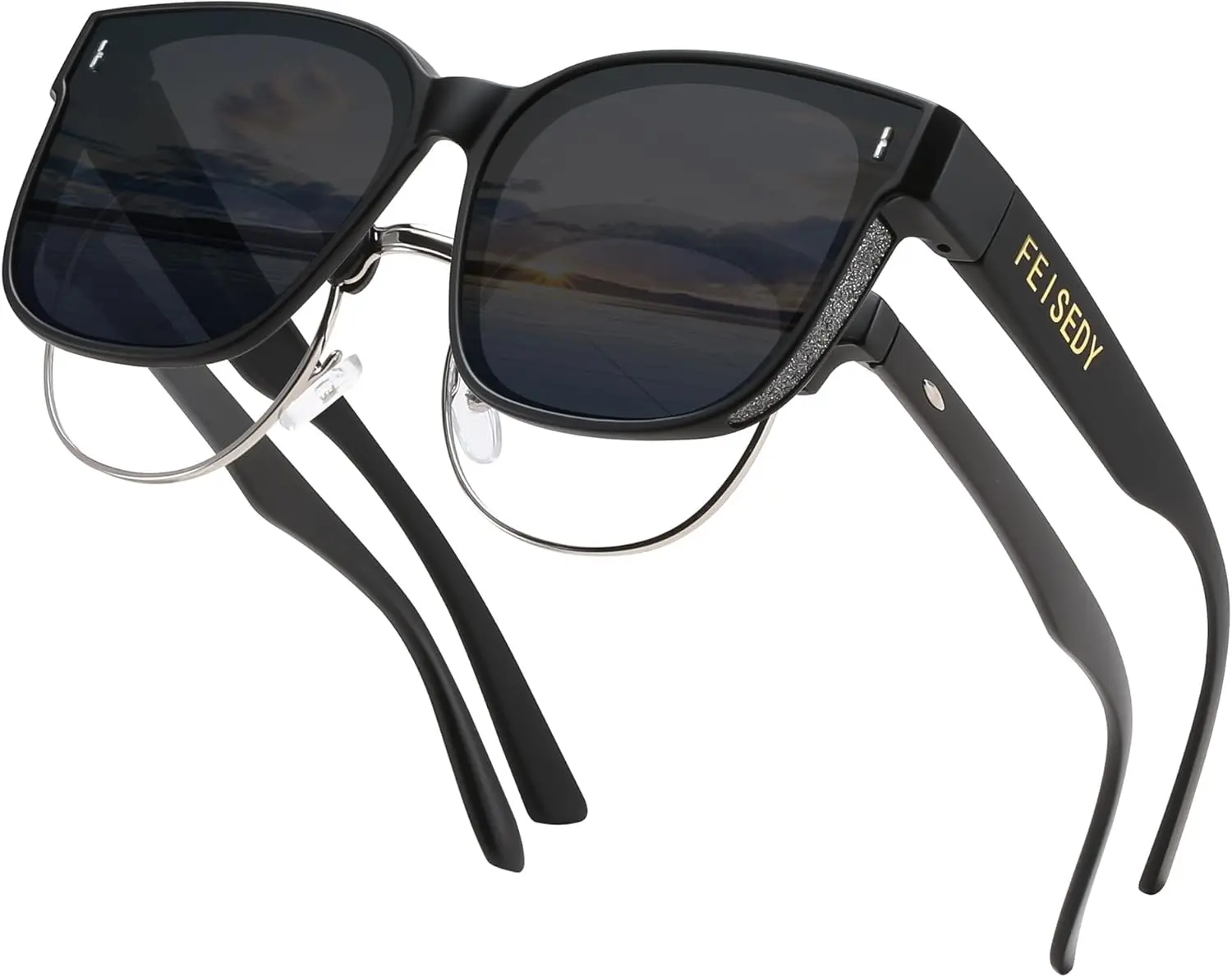 FEISEDY Sunglasses Fit Over Glasses Oversized Polarized Shiny for Women Sunglasses UV400 B0269