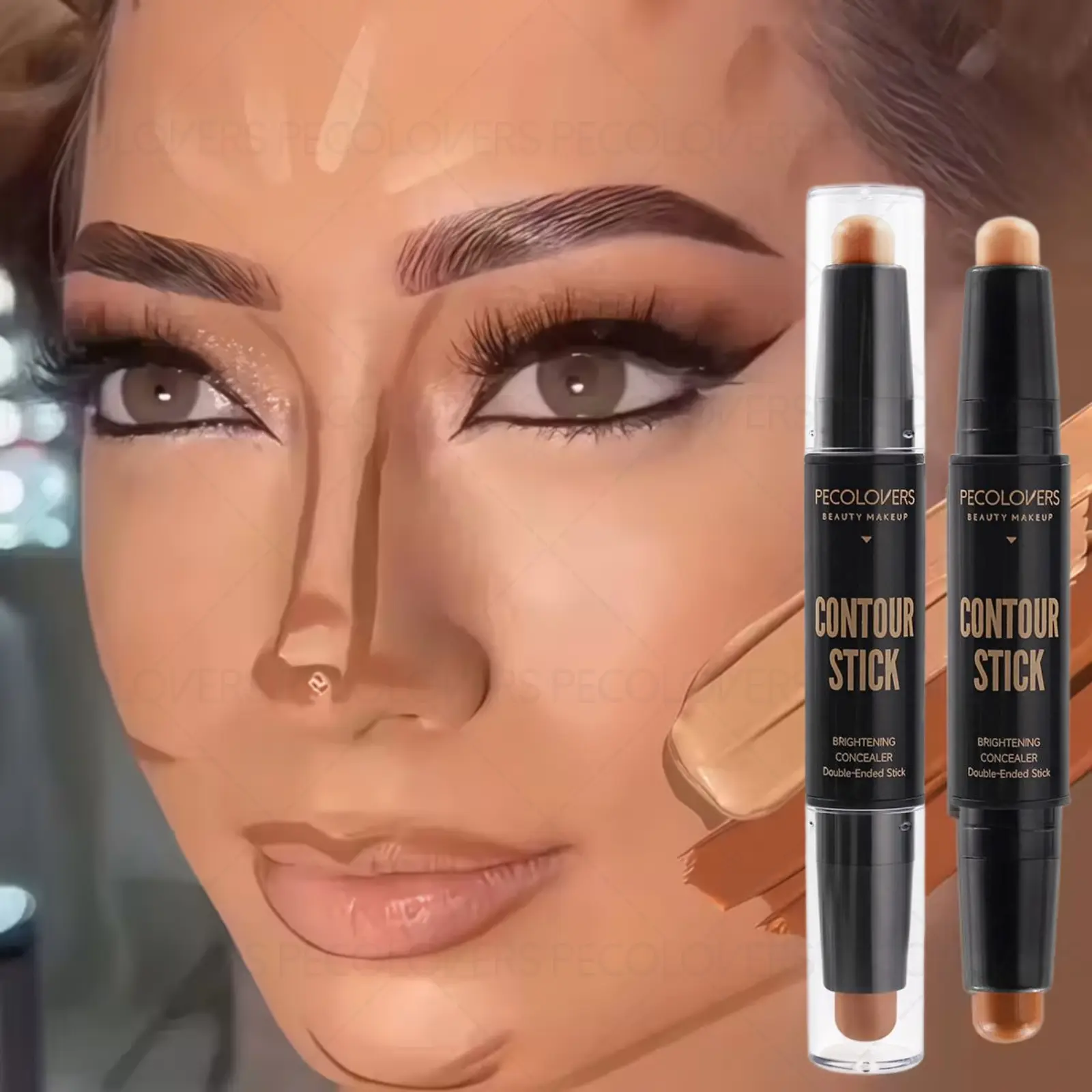 1PC Double-ended Contouring and Concealer Pen, Concealing And Contouring, Brighten Concealer Cosmetic - Multi-purpose Matte Contour Stick, Waterproof, Easy To Blend, Complexion Sculpting, Create Three-dimensional Nose Bridge Shadow V-face Makeup