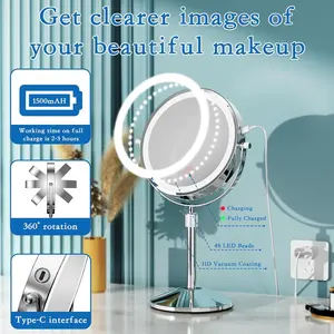 NEW ARRIVAL Vanity Mirror with Lights 7" Rechargeable 1x/10x Lighted Makeup Mirror Adjustable Height Double Sided Mirror with Lights 360°Rotating Makeup Mirror Bathroom Decor Supplies Bathroom Counter Organizer