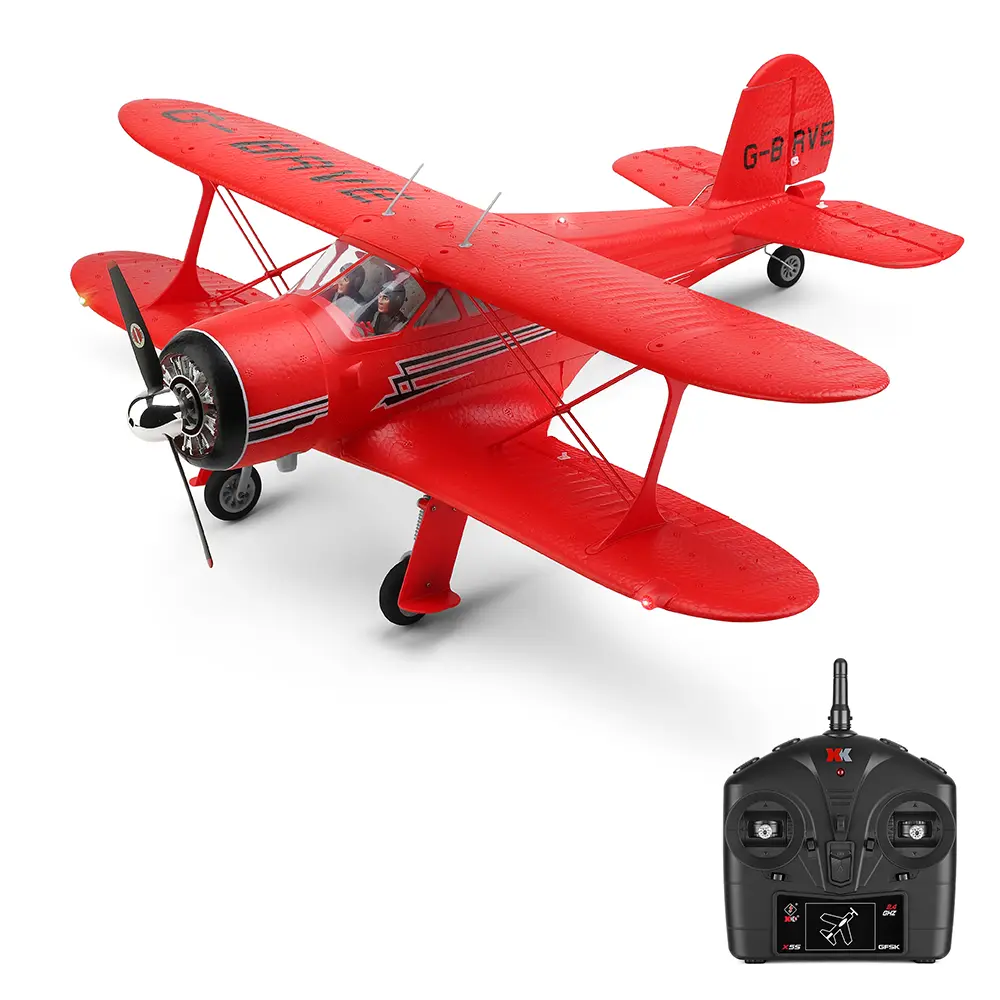XK A300-Beech D17S Biplane RTF Fixed Wing Hobby RC Plane - 3D/6G System, 2.4G Remote Control, High-Capacity Battery, Beginner-Friendly Light-Up Electric Model Airplane Toy, Radio-Controlled Aeroplanes