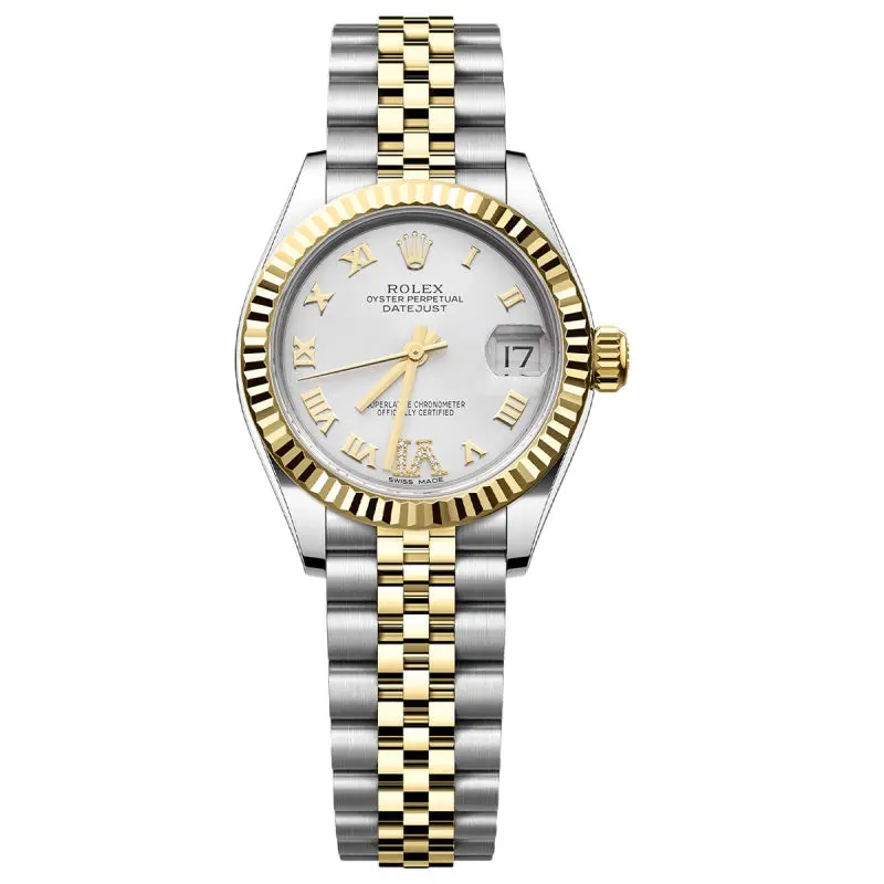 Rolex Datejust 31 178273 Automatic Two-Tone 18K Yellow Gold and Stainless Steel Fluted Bezel Silver Roman Dial with Diamond VI Ladies Watch WHT031835
