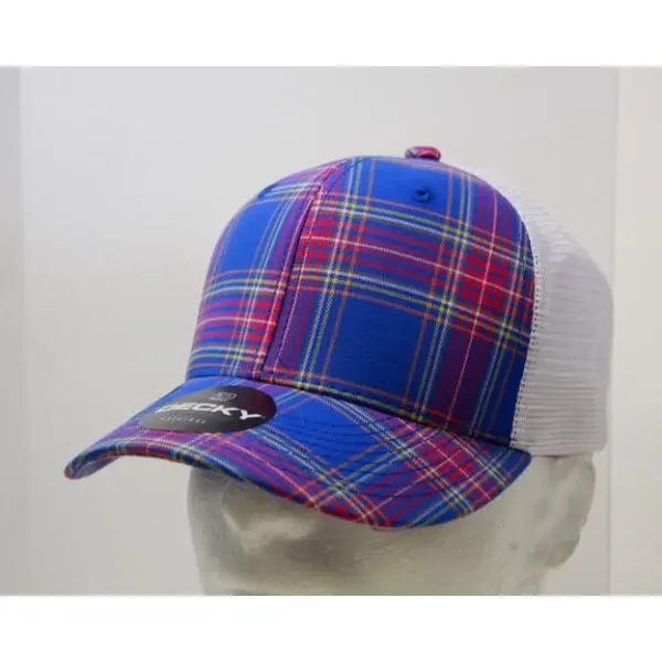 212 MAIN Unisex Cotton-Nylon Plaid Print 6-Panel Mid-Profile Structured Trucker Cap - Snapback Caps, Mesh Hat, Stylish Hat, Snapback Closure, 6017-202 202-White, 1 Size Fits Most