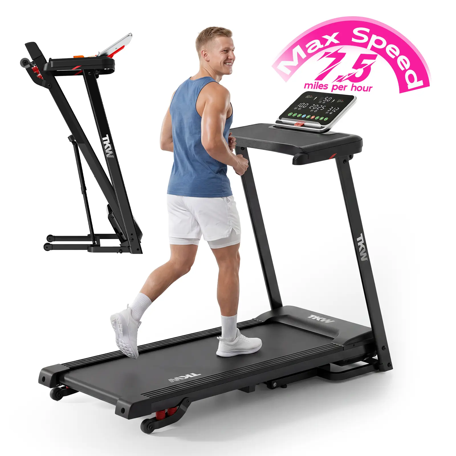 Incline Treadmill with Handle for Home and Office, Folding Treadmills with 300 Lbs Weight Capacity, 3.0HP Quiet Treadmill, LED Screen Display Summervibes