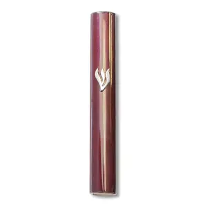 Mezuzah Case - Dark Brown Wood Silver-Tone Shin 5"