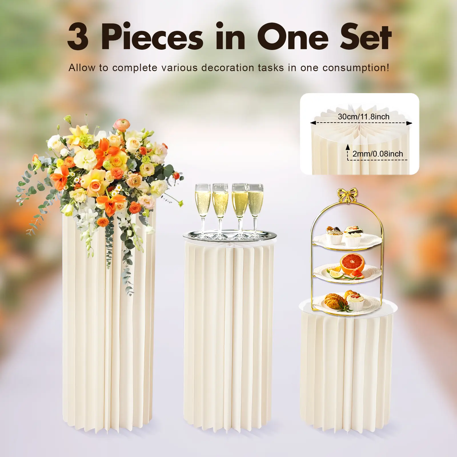 Honeycomb Cardboard Vases - Set of 3 Cylinder Flower Stands, Elegant Home & Wedding Party Table Centerpiece Decor Supplies, Honey Comb