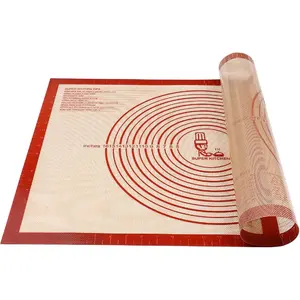 28''By 20'' Non-slip Silicone Pastry Mat Extra Large with Measurements  for Silicone Baking Mat, Counter, Dough Rolling, Oven Liner,Fondant/Pie Crust  Red
