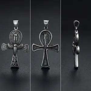 Unisex Exotic Egyptian Ankh Cross Pendant Necklace - Ancient Style, Culturally-Inspired Emblem Jewelry, Titanium Steel & Stainless Steel Retro Accessory (Ankh, Egyptian Necklaces), Ankh Necklaces Necklets