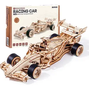【Newcomer Special】ROKR 3D Wooden Puzzle Formula Racing Car 1:18 Scale Model Kit for Adults 4 Hour Build Wind Up Toy with Realistic Gears and Engine Components Ideal Gift for Boys and Men