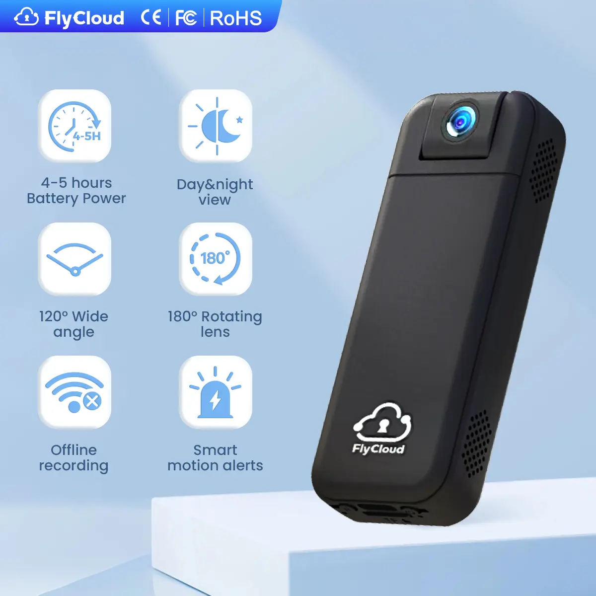 [FlyCloud Seven] Pocket Size Mini WiFi Camera 1080P HD, Long Battery Life 180°Rotatable Lens, TF Card Storage, No WiFi Needed with AP Mode, Smart Home Security Cam for Pet Baby Vlog and Sports