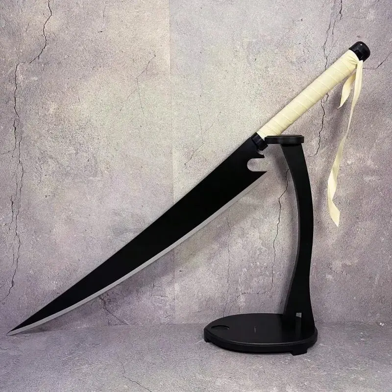 Zangetsu Anime Prop Toy Katana Sword - 98cm/39.37in Safe Unsharpened Black Blade, Medieval Samurai Collectible, White Wrapped Grip, Comic Con Cosplay Accessory, Japanese Sword Gift for Above 12+ Anime Fans, Display Item