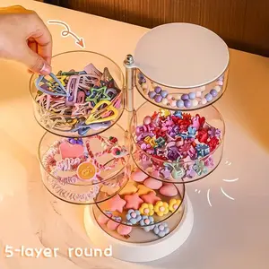 Three to Five Layer Rotating Plastic Jewelry Storage Box, Transparent Anti-Oxidation Hair Accessory Display Tray, Makeup Table Organizer, Desktop Storage Box