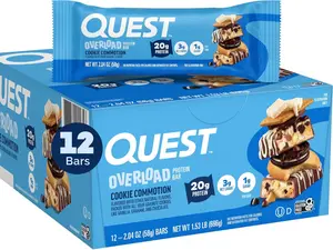 Quest Nutrition Overload Protein Bars, Cookie Commotion, 20g Protein, 1g Sugar, 3g Net Carbs, Gluten Free, 12 Count