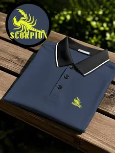 Men's Quick-Dry Polo Shirt Short-Sleeve with Scorpion SCORPION Print Design, Breathable and Comfortable for Sports Wear, Fade-Resistant, Full-Body Fitting Cut, Sweat-Absorbing, Non-Sticky to the Body, and Durable Construction
