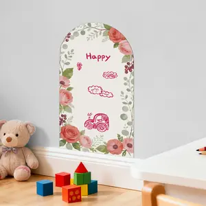 Watercolor Flower Border Self-Adhesive Magnetic Whiteboard Sticker, Matte Erasable Film, Strong Magnetism, Kids & Office Use