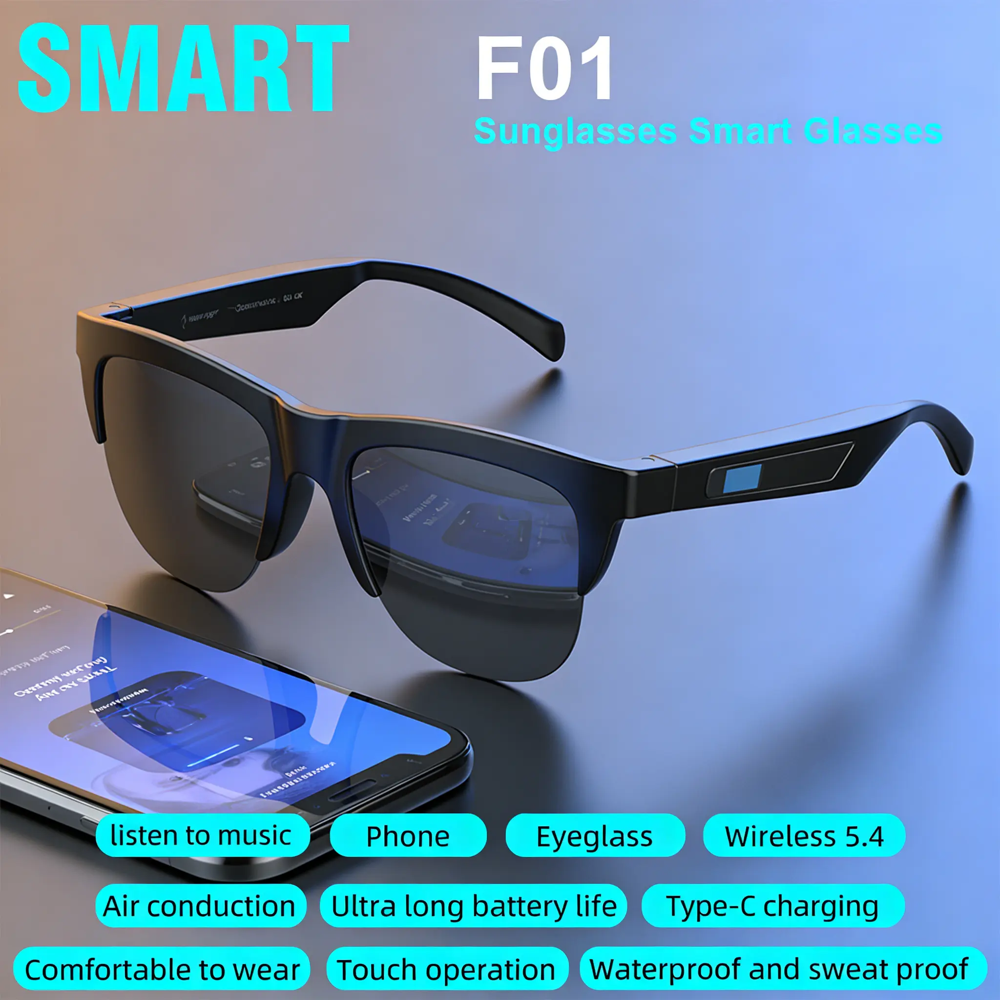 2026 F01 Audio Bluetooth Glasses | Polarized Fishing Sunglasses with Music & Call | Open-Ear Speakers for Anglers & Fishermen | IPX4 Waterproof Anti-Blue Light Glasses for Driving, Office & Gaming | Best Tech Gift for Men, Women, Birthday & Anniversary